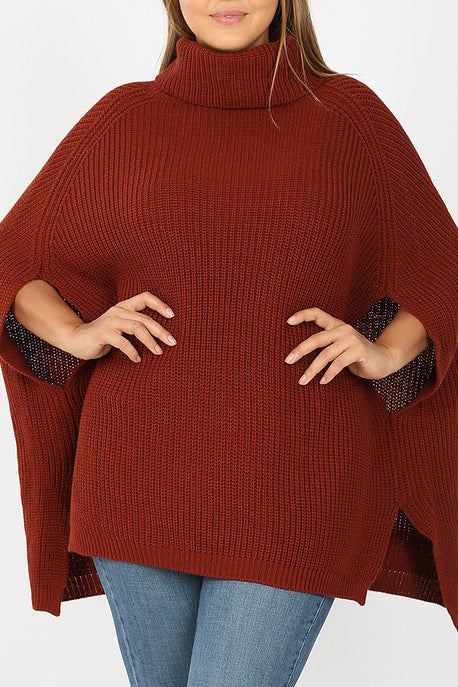 Tiegen's Turtleneck Poncho Sweater (Plus Size)