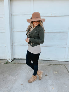 Moto Double Zip Olive